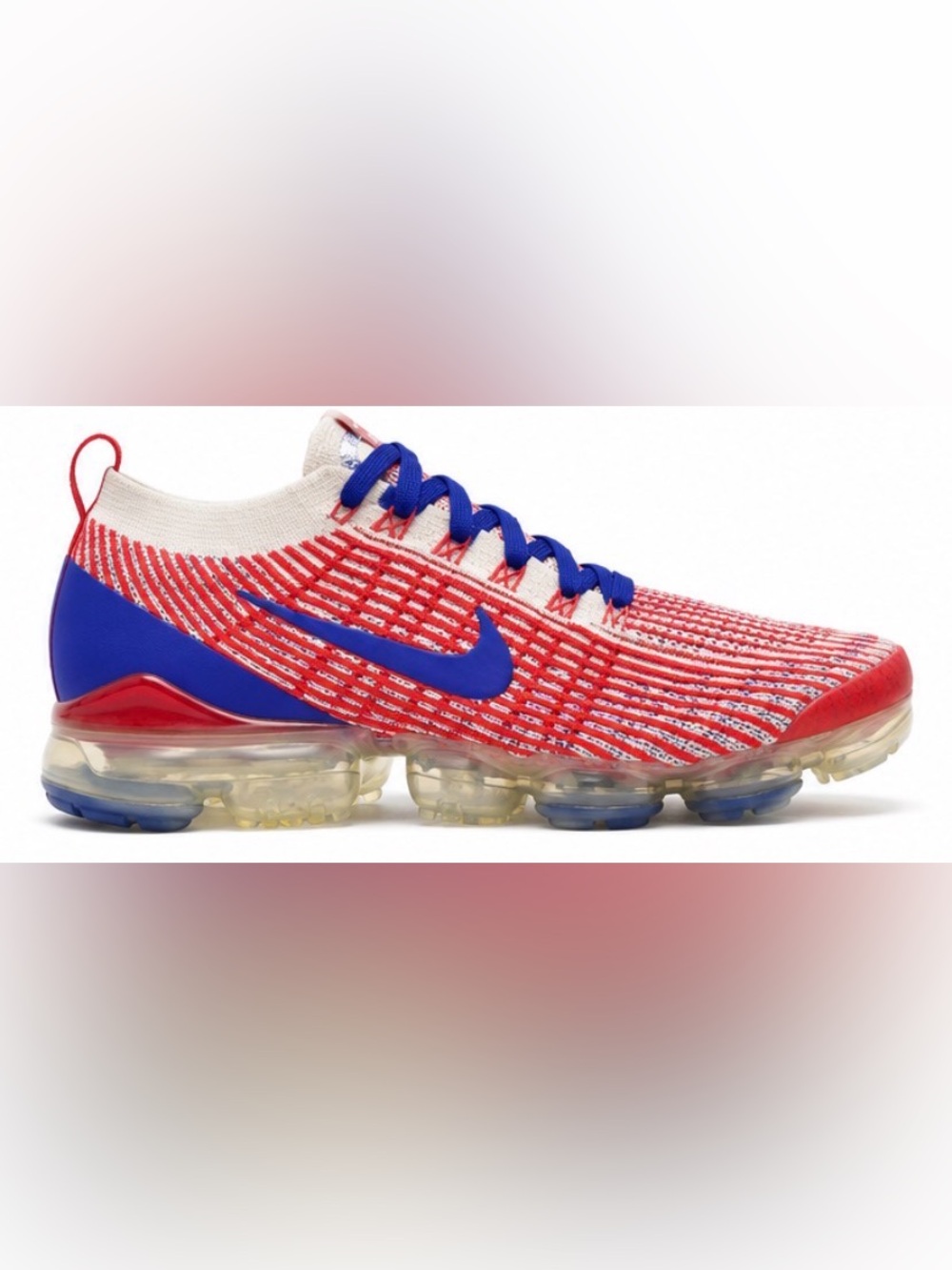 Nike Air VaporMax Flyknit 3 USA CW5585-100 Men’s 9.5 Red White Blue Running Shoe - Picture 7 of 8